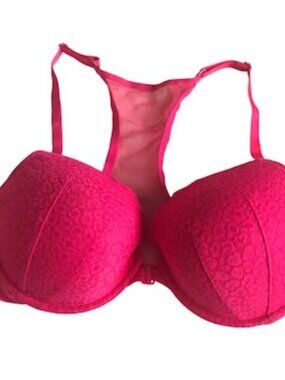 Victoria's Secret Back Demi Bra 38D Hot Pink Front Clasp Lace